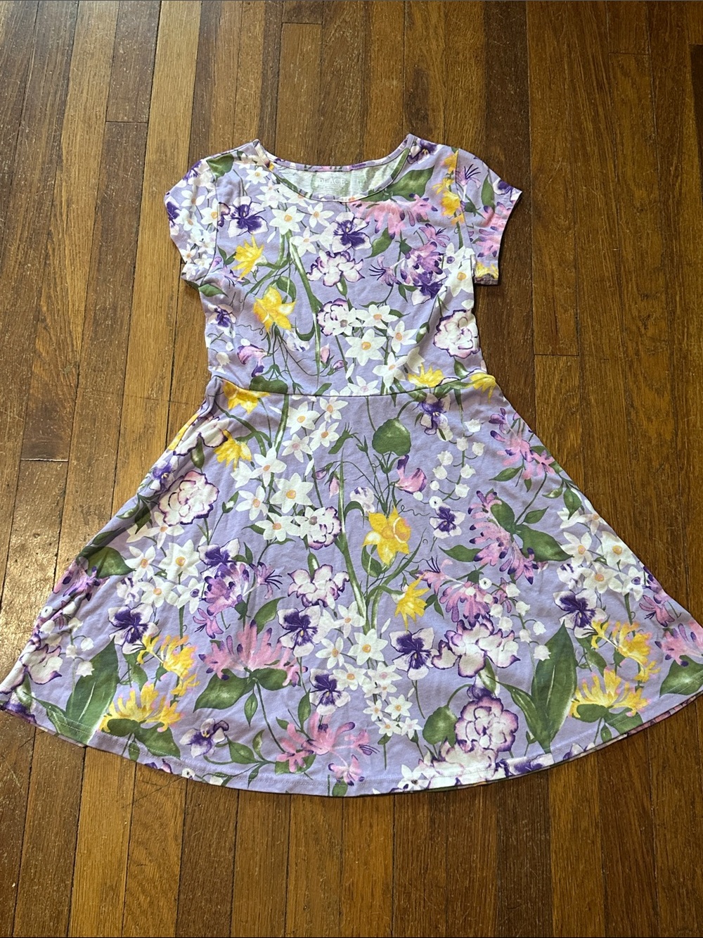 Place Lavender Floral Short-Sleeve Fit & Flare Dress, Large (10/12)